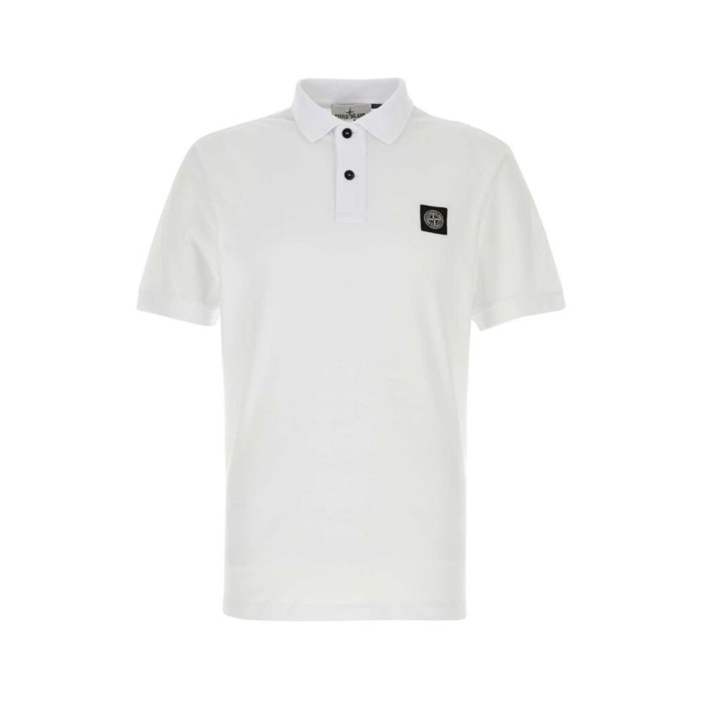 Stone Island Men White Stretch Piquet Polo Shirt